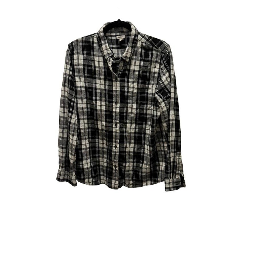 L.L. Bean Mens Shirt Large Black/White Plaid Regular Fit